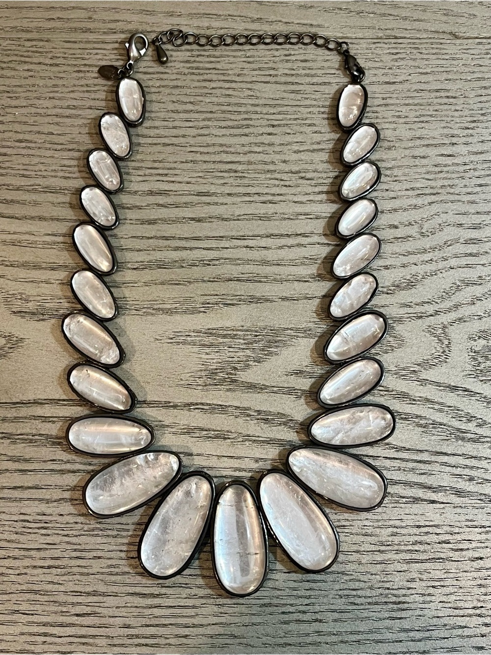 Retired Stella and Dot- Statement Bib Necklace - Elegant Oval Moon Stone Design